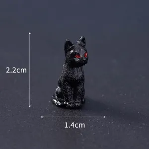 Halloween black cat miniature figurine, small resin ornament closeup detail view.