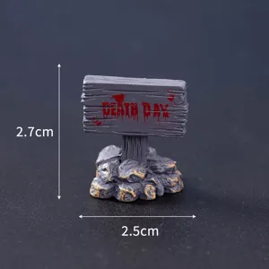 Detailed view of miniature Halloween bloody wooden sign ornament resin skull desktop decor