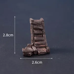 Miniature wooden ladder ornament for micro landscape, resin Halloween decor, 2.8x2.6cm size.