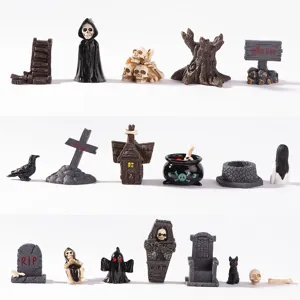 Halloween miniature ornaments resin skull grim reaper ghost figures spooky decor set