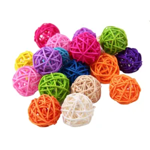 Colorful rattan balls parrot chewing toys wicker balls for birds pet training and home decor