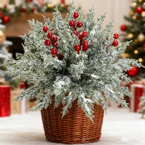 Kunstmatige Kerst Denkentakken Nep Dennenstengels Sneeuwvlok Krans DIY Bloemen Ambacht Materiaal Huis Vakantie Decor