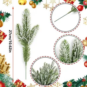 Kunstmatig geflokte kerstdennentak detailweergave, 27cm, perfect voor doe-het-zelf decoratie.