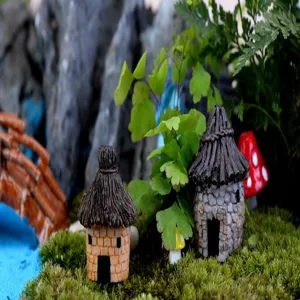 Miniatuur hars rieten huis ornament voor mos microlandschap fotografie prop detail.