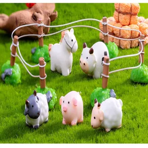 Conjunto de figuras de animales de granja en miniatura resina lindo caballo vaca oveja cerdo