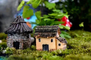 Hars miniatuur rieten huis ornament voor mos micro landschap en tuin fotografie rekwisieten.