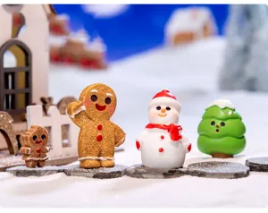 Christmas miniature gingerbread man snowman resin figurines for desktop DIY snow landscape decor.