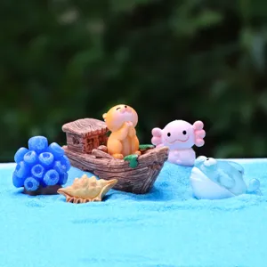 Cute miniature resin sea animal figurines set for micro landscape and home desktop decor.