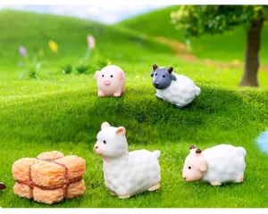 Miniaturas animales de granja, oveja y cerdo de resina para decoración de micropaisaje.