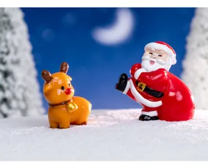 Miniatur Harz Weihnachtsmann Rentier Figur für Weihnachten Mikro Landschaft DIY Schnee Szene.