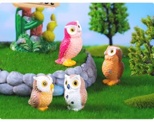 Cute miniature owl figurines for micro landscape garden decor, resin desktop small ornaments.