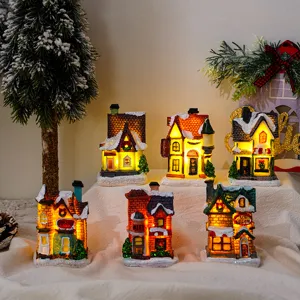 Christmas LED glowing miniature resin houses set tabletop decor holiday gifts festive ambiance