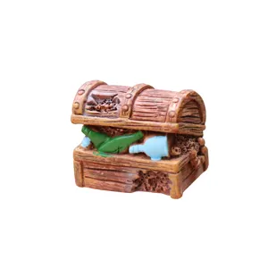 Miniature pirate treasure chest resin figurine for micro landscape fairy garden decoration.