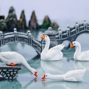 Miniatur Landschaft Simulation weiße Ente Schwan Figuren Set mit Brücke und Steingarten Deco.