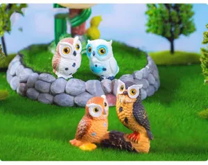 Miniature cute owl figurines for garden landscaping and desktop decoration details