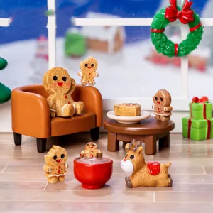 Christmas Gingerbread Man Miniature Resin Figurines Snow Scenery DIY Tabletop Ornaments Holiday Home Decor Party Supplies