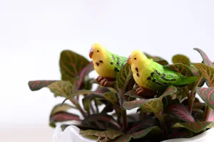 Cute resin budgerigar figurine, creative miniature parrot ornament for garden micro landscape decor.