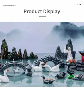 Miniature resin rockery bridge pavilion landscape ornaments for Chinese tea table decor.