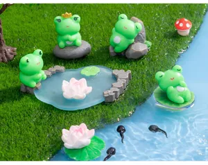 Conjunto de estatuetas de ranas de resina en miniatura para micro paisaje decoración.