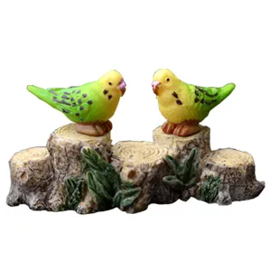 Cute resin parakeet tree stump figurine, perfect for DIY micro landscape and home decor.