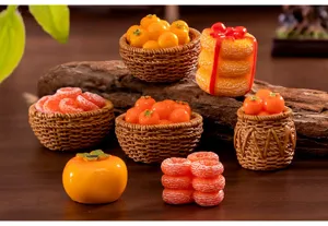 Detailed view of miniature persimmon resin ornaments, perfect for DIY micro landscape decor.