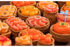 Miniature simulation persimmon basket detail, perfect for micro landscape and DIY crafts decor.