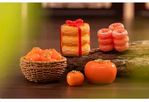 Miniature simulated persimmon figurine set, cute lovely DIY micro landscape desktop decor props.