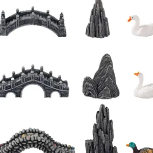 Miniature resin landscape crafts set bridge rockery duck figurines for garden bonsai decor
