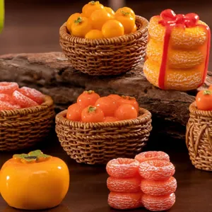 Mini resin persimmon basket miniature DIY desktop decoration simulation food toy ornaments