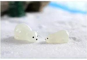 Set statuette orso polare resina luminoso, simpatici ornamenti per vasi di piante grasse