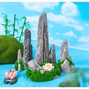 Miniature artificial rockery moss ornament for creative micro landscape garden DIY decor.