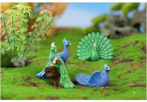 Resin Peacock Miniature Figurine Succulent Plant Micro Landscape Fairy Garden Decor