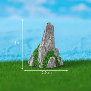 Miniature artificial stone rockery ornament with green moss, garden landscaping decor 4.1cm