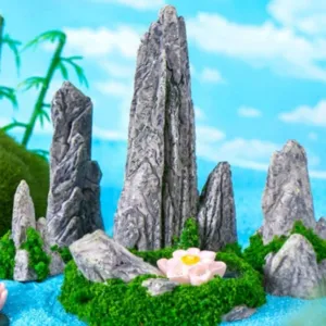Micro landscape artificial rockery moss lotus ornament for aquarium fish tank garden decor.