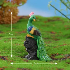 Cute resin peacock miniature figurine for micro landscape succulent plant and cake decoration.