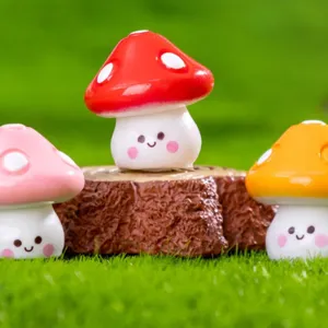 Cute miniature mushroom figurines set, resin micro landscape ornaments for succulent plant pots.