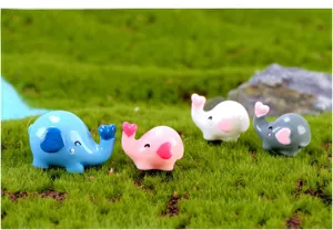 Resin elephant miniature figurines set, cute animal micro landscape decor for pots.