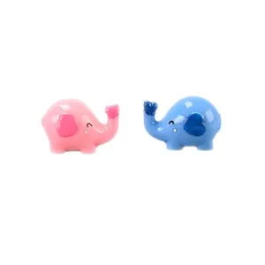 Cute resin elephant micro landscape ornaments, pink and blue pair for cake and fish tank decor.