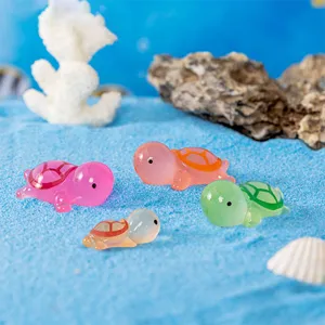 Luminous mini sea turtle miniatures, cute resin micro landscape figures for fish tank decor.