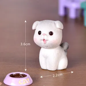Cute miniature white cat figurine micro landscape ornament home desktop decor cute gift