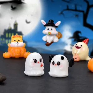 Halloween cute resin miniature ornaments set ghost pumpkin witch dog desktop decor items