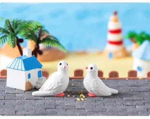 Mini white dove figurines micro landscape resin ornament DIY beach house decor accessories