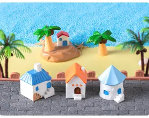 Miniature resin houses coconut trees micro landscape garden beach decor ornaments accessories