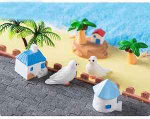 Mini resin pigeon house coconut tree landscape detail decor miniature ornament accessories