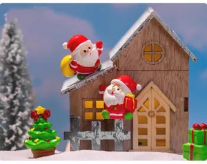Miniature Christmas resin ornament detail view, cute Santa and snow scene accessories for DIY decor.
