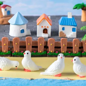 Mini Micro Landscape Resin Miniature House Pigeon Coconut Tree Figurine DIY Fairy Garden Terrarium Desktop Home Decor