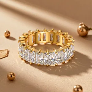 Anillo Abierto Minimalista de Acero Inoxidable 316 Zirconia Baguette para Mujer Joya de Dedo de Acero Inoxidable Impermeable