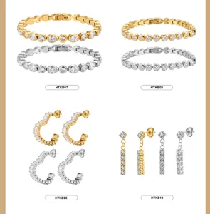 Conjunto de pulseras y pendientes de acero inoxidable con circonitas, joyería de moda.