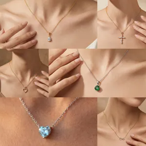 Collection of 316 stainless steel necklaces with heart, cross, and gem pendants