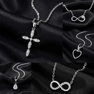 316 Stainless Steel Geometric Pendant Necklace For Women Rhinestone Cross Heart Infinity Water Drop 18K Gold Plated Jewelry